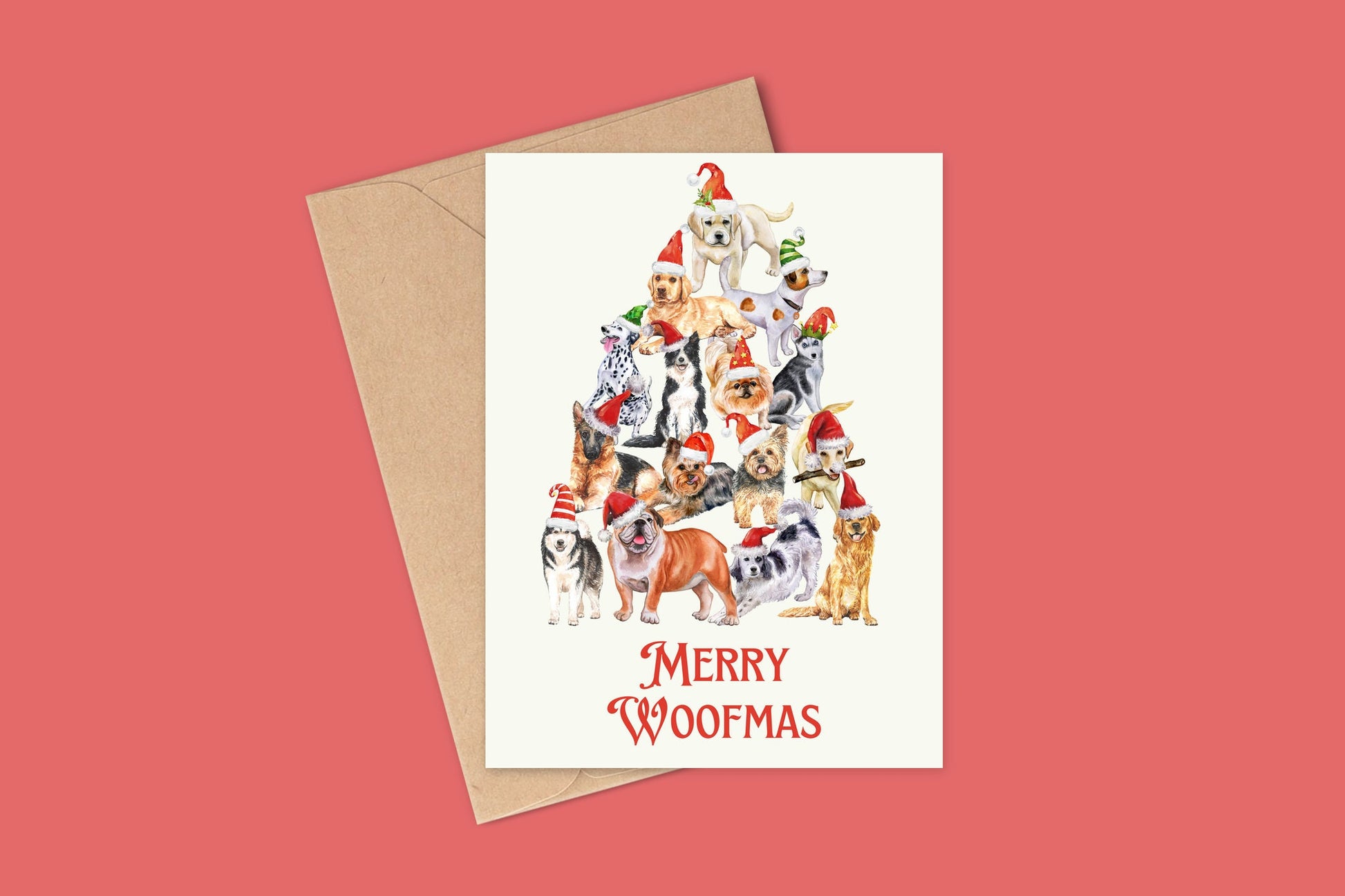 Merry Woofmas Christmas Card, Dog Illustrations Card, Christmas Card For Dog Lover, Christmas card, Dog Themed Christmas Cards