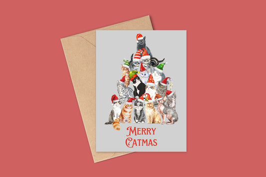 Merry Catmas Christmas Card, Cat Illustrations Card, Christmas Card For Cat Lover, Christmas card, Cat Christmas Cards