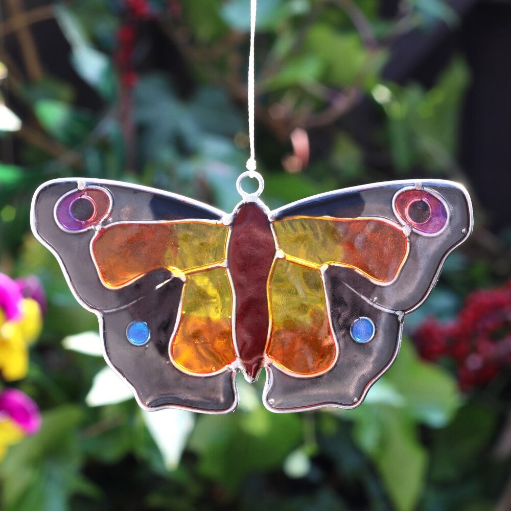 Butterfly Suncatchers, Stained glass suncatchers for window, hanging decoration, Butterfly Suncatcher, Garden Gift, Purple Emperor