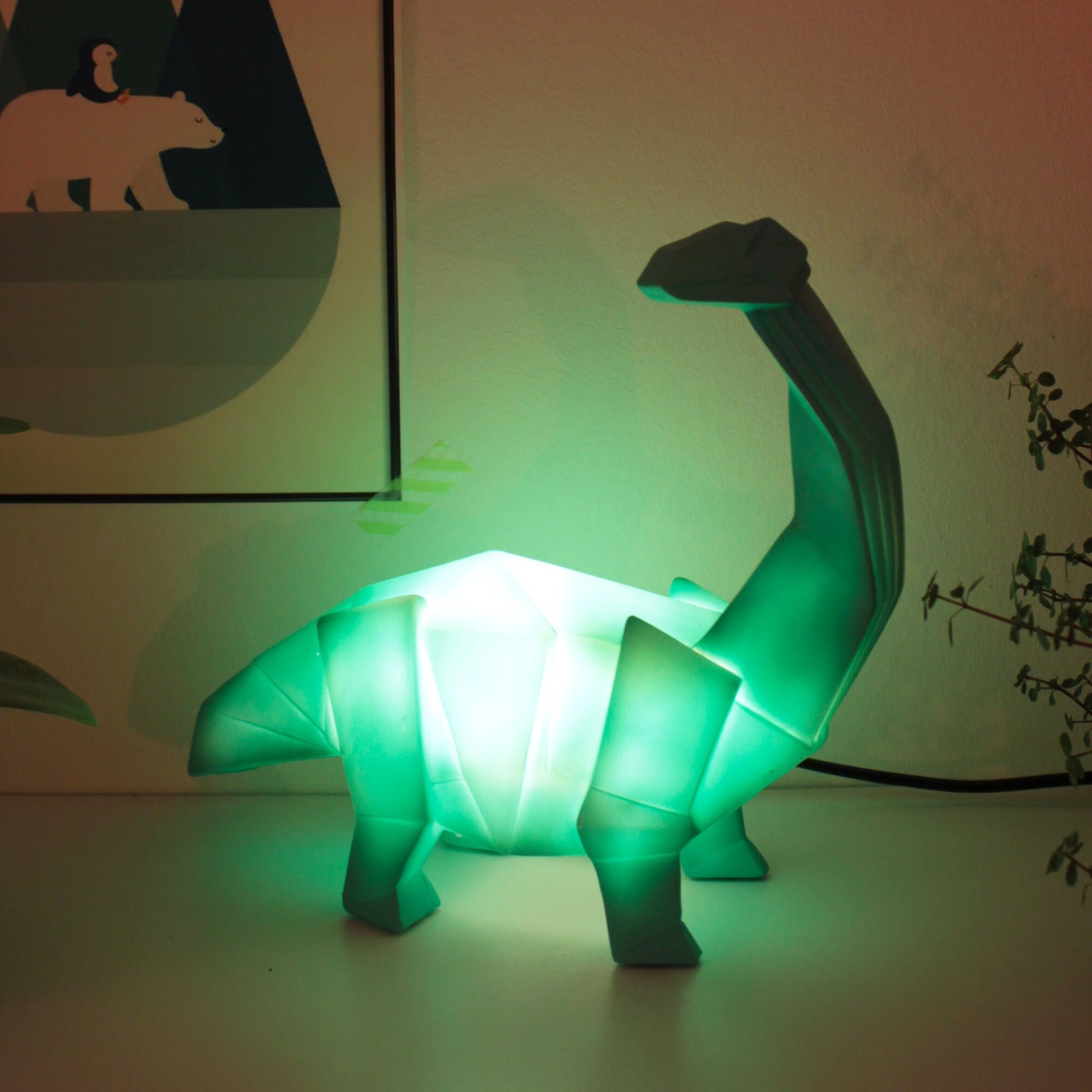 Mini Dinosaur LED Night Light, Green, LED Dinosaur Lights, Dinosaur Shaped Lights, Dinosaur, Origami Style