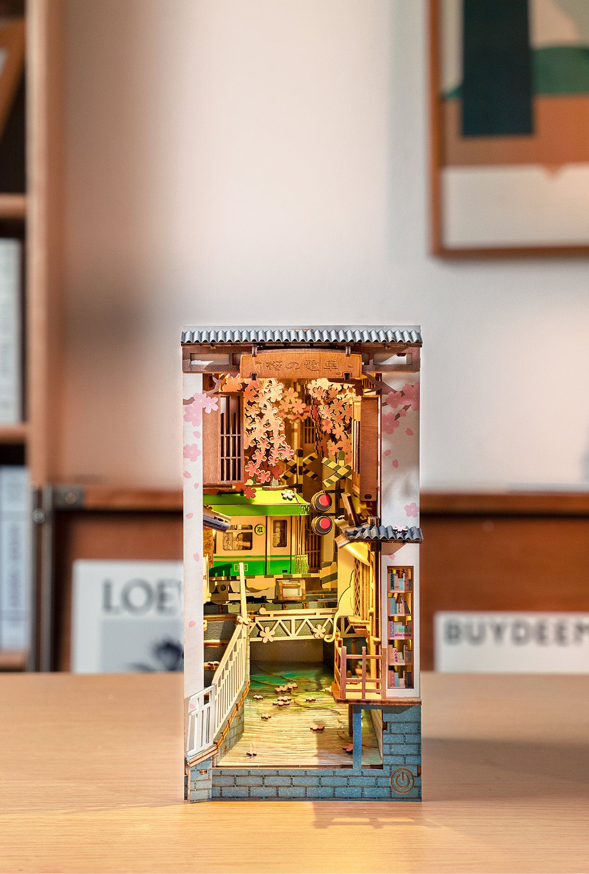 Build Your Own Book Nook, Doll House DIY Kit, Model Set, Miniature Book Nook Craft Kit for Adults, Mini Diorama Room, Sakura Densya