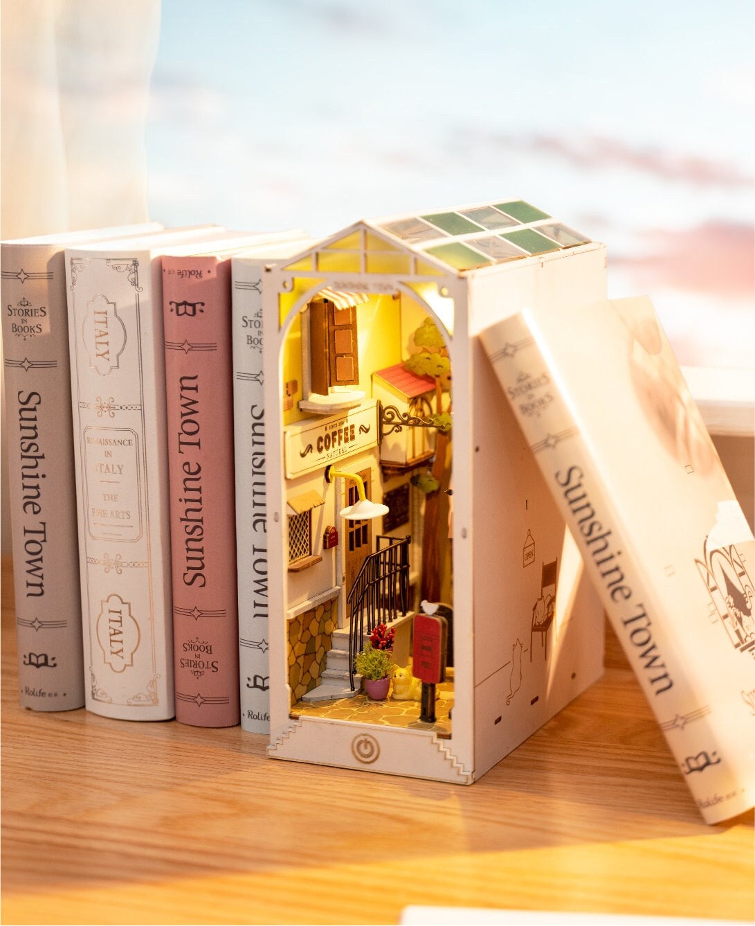 Build Your Own Book Nook, Doll House DIY Kit, Model Set, Miniature Book Nook Craft Kit for Adults, Mini Diorama Room, Sunshine Town