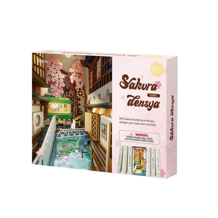 Build Your Own Book Nook, Doll House DIY Kit, Model Set, Miniature Book Nook Craft Kit for Adults, Mini Diorama Room, Sakura Densya