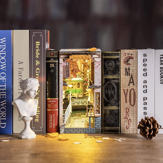 Build Your Own Book Nook, Doll House DIY Kit, Model Set, Miniature Book Nook Craft Kit for Adults, Mini Diorama Room, Sakura Densya
