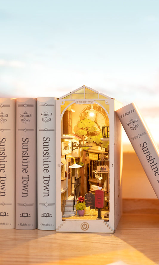 Build Your Own Book Nook, Doll House DIY Kit, Model Set, Miniature Book Nook Craft Kit for Adults, Mini Diorama Room, Sunshine Town