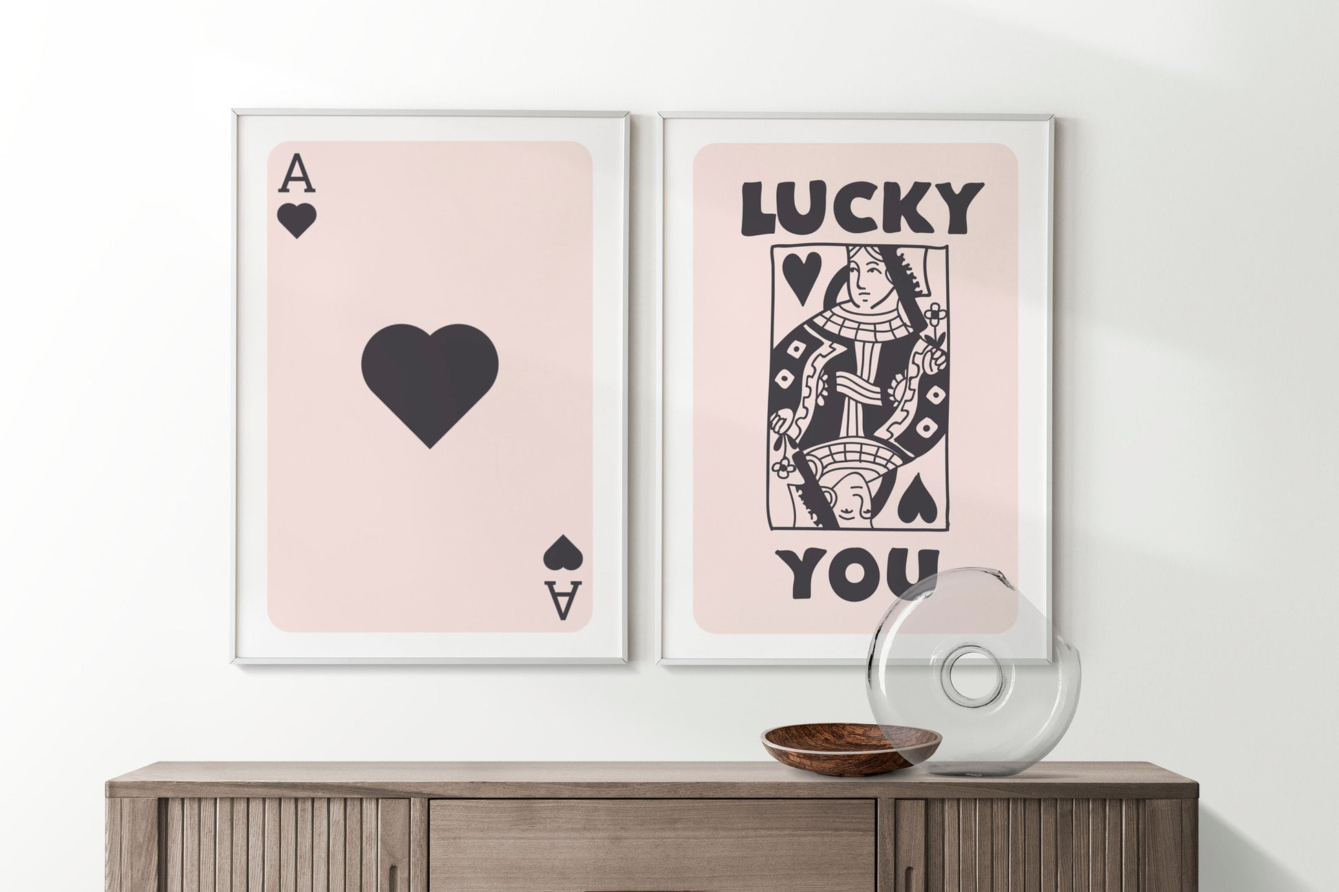 Set of 2 Trendy Playing Card Prints, Retro Aesthetic Prints, Pink, Navy Ace Card Poster, Lucky You Poster, Trendy Wall Art, Dining room