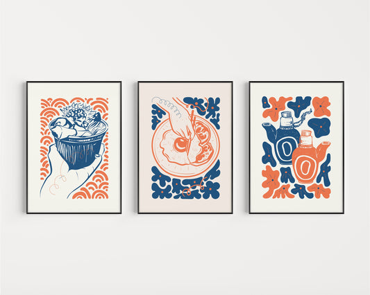 Japanese Food Wall Art, Set of 3 Prints, Japanese Food Illustrations, Kitchen Art, Dining Room Decor, Kitchen Prints, A5/A4/A3/A2, Japan Art
