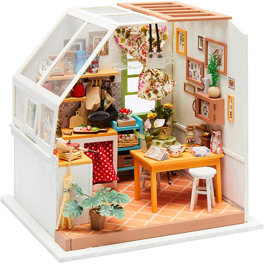 Build Your Own Kitchen, Doll House DIY Kit, Model Set, Miniature Kitchen Craft Kit for Adults, Mini Diorama Room with Furniture