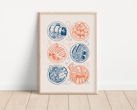 Japanese Food Wall Art, Abstract Style, Japanese Food Illustrations, Kitchen Art, Dining Room Decor, Kitchen Prints, A5/A4/A3/A2, Japanese