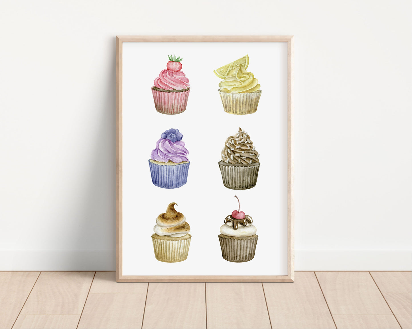 Cupcake Print, Cupcake illustration Print, Watercolour cupcake Print, Food Print, Home Decor, Kitchen Print, Kitchen Decoration, Cupcakes