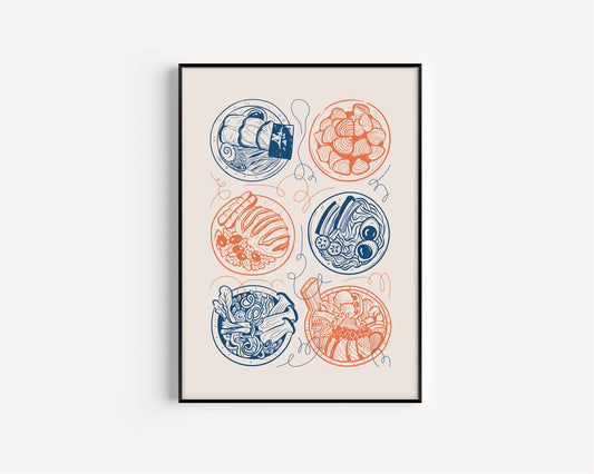Japanese Food Wall Art, Abstract Style, Japanese Food Illustrations, Kitchen Art, Dining Room Decor, Kitchen Prints, A5/A4/A3/A2, Japanese