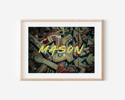 Personalised Name Graffiti Wall Art Print - Boys Girls Childrens bedroom street urban art, Colourful Graffiti art, Custom Name styles