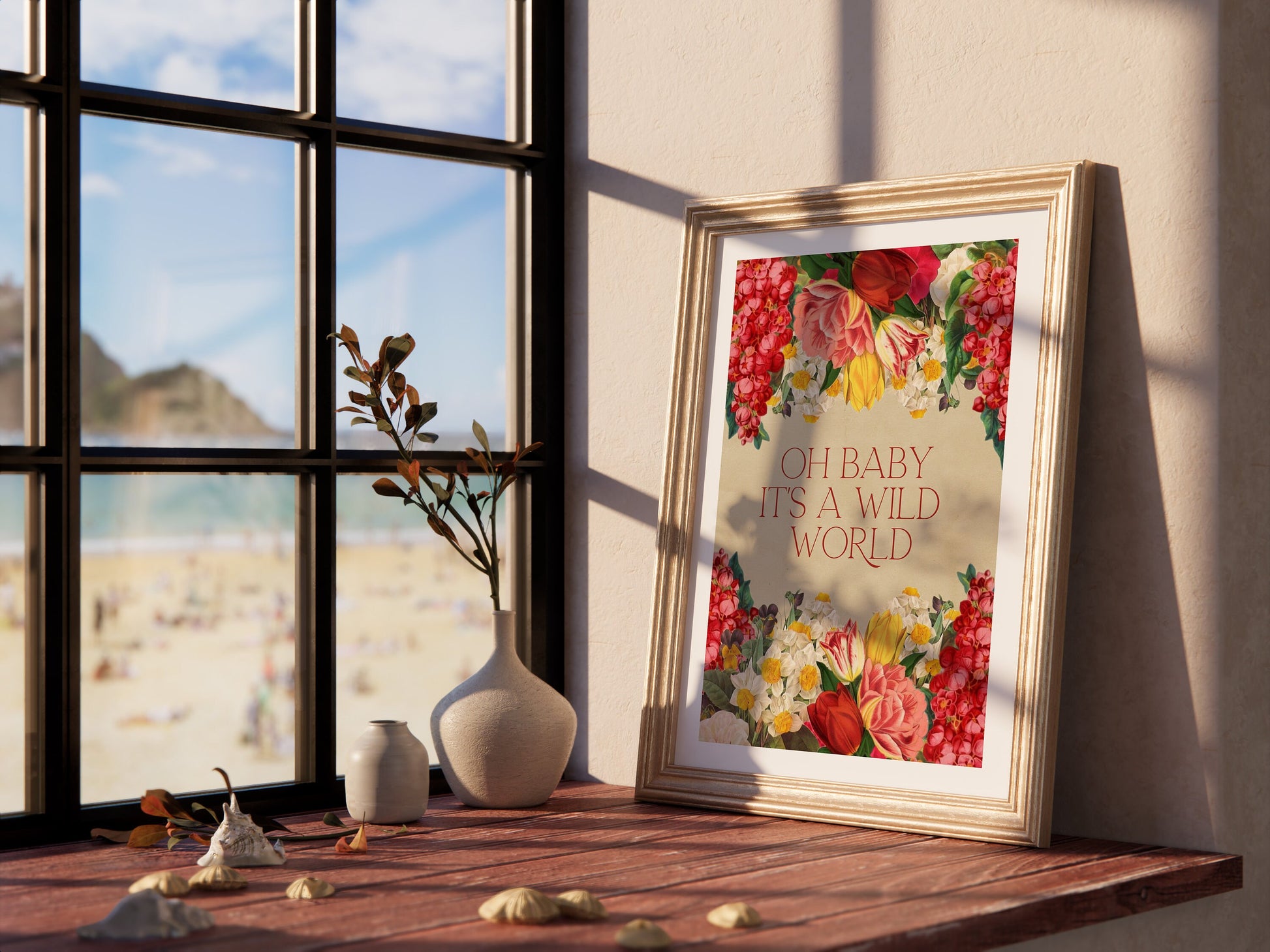 Oh Baby It's A Wild World Print, Floral Prints, Wild Flowers, Floral Decor, Be Wild Quote, Happy Quote, Lyric Prints, Music Inspired Prints