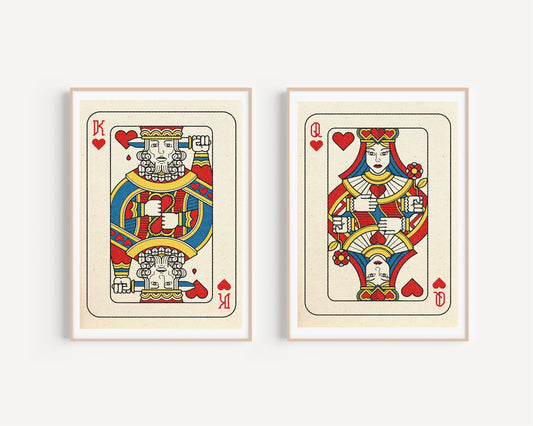 Set of 2 King and Queen Playing Card Prints, Retro Aesthetic Prints, Card Poster, Playing Card Prints Poster, Wedding gift, Gift For Couples