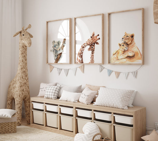 Safari Animal Prints, Lion Giraffe Sloth Choose Your Own Set of 3 Prints, Safari Nursery Decor, Safari Nursery, Watercolour Animal Prints