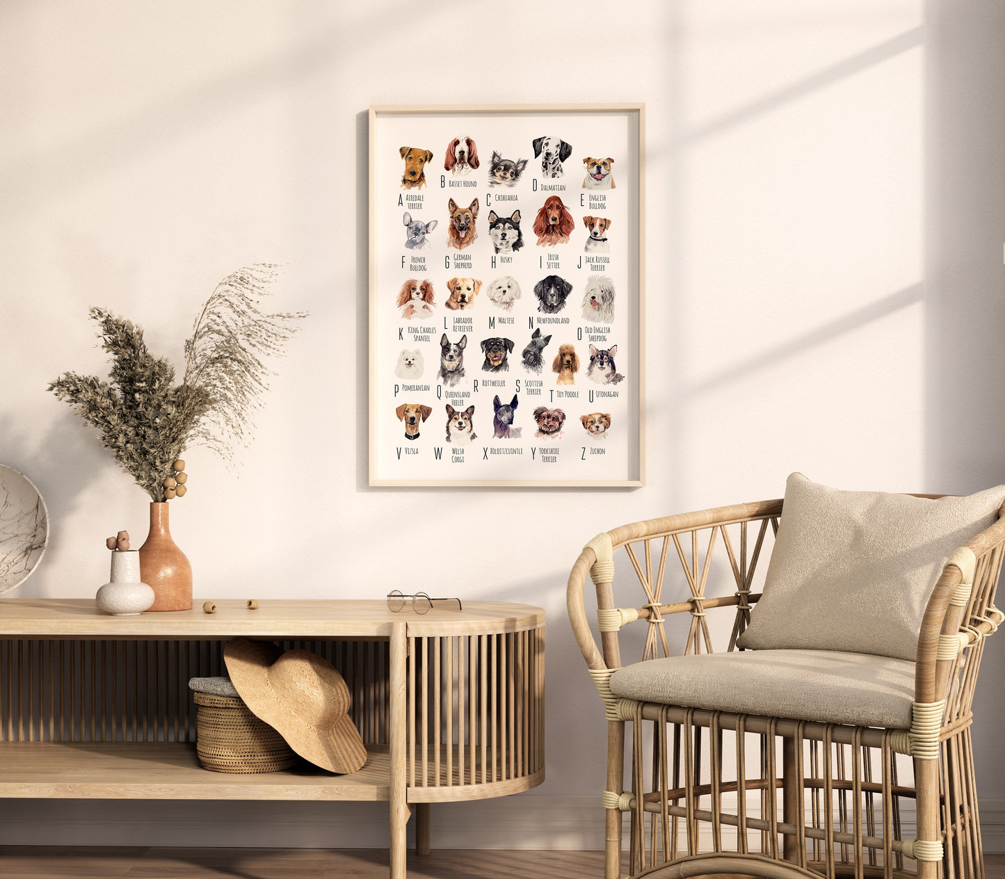 A-Z of Dogs Print, Dogs Alphabet, Dog Print Illustration, Pet Illustrations, Dog Lovers Gift, Dog Poster, Dog Prints, Dogs, Dog Breeds