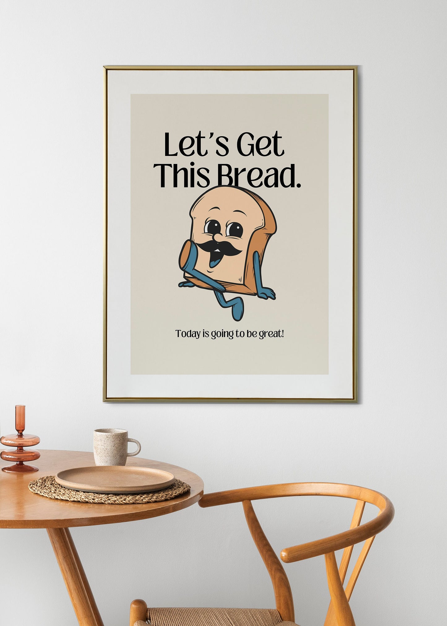 Retro Character Print, Let's Get This Bread, Motivational Kitchen Wall Art, Kitchen Prints, Retro Poster, Retro Wall Decor, Vintage Prints