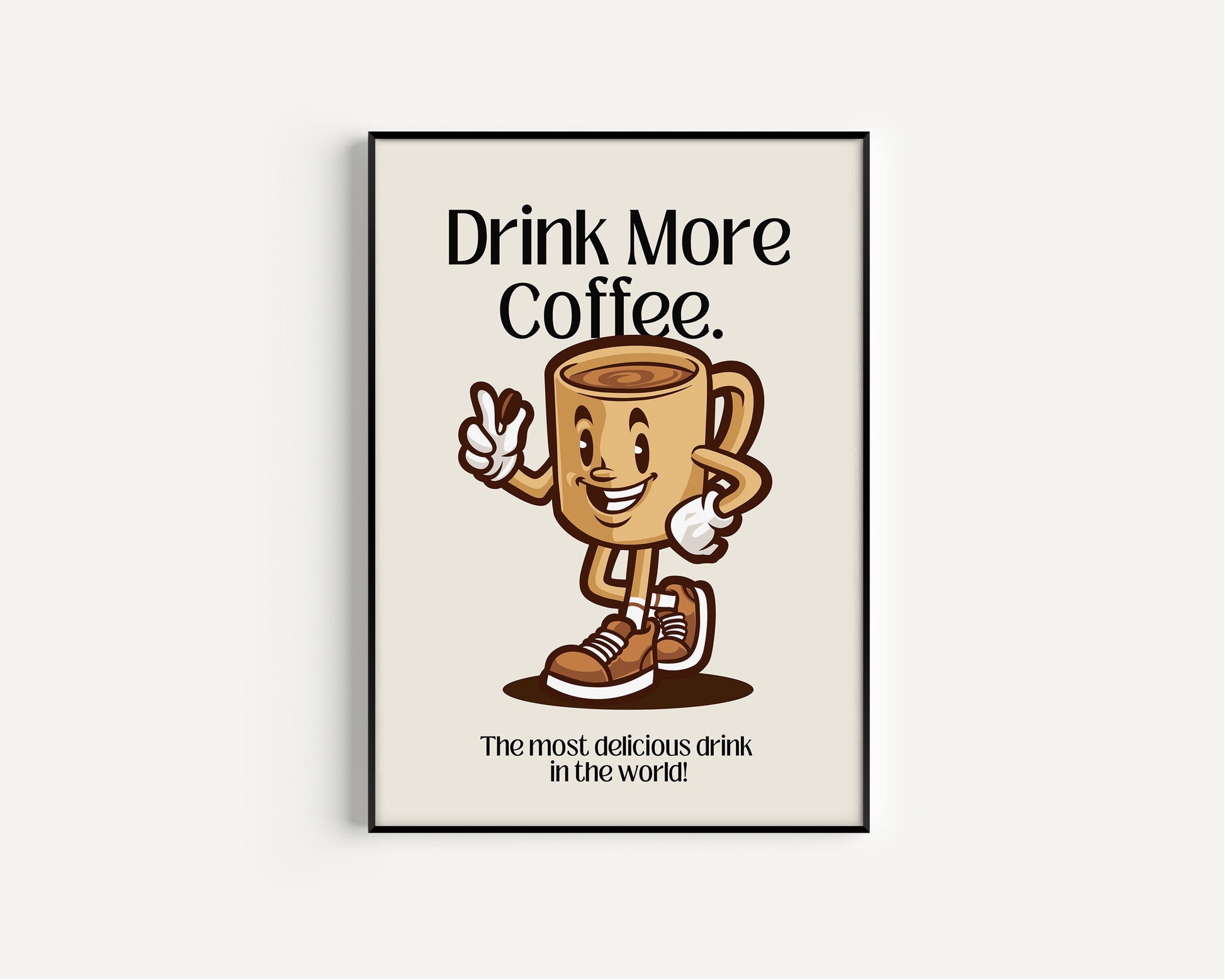 Coffee Retro Character Print, Coffee Retro Cartoon, Drink More Coffee, Retro Wall Art, Retro Character Poster, Kitchen Print, Quote
