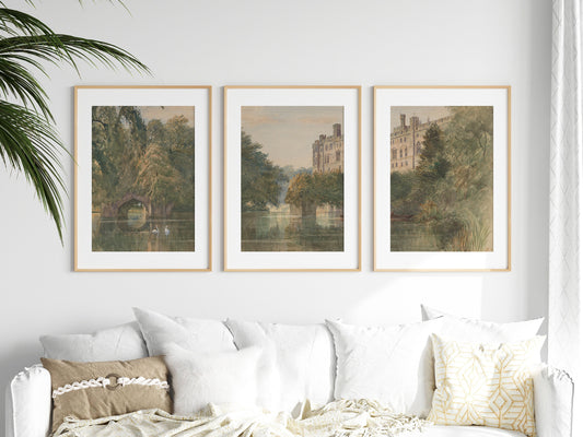Swans Wall Art, Set of 3 Prints, Swans, Vintage Style, Retro Image, Bedroom Décor, Living Room, A5/A4/A3/A2, Warwick Castle, Warwick Print
