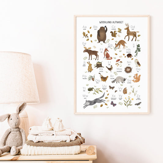 Woodland Alphabet Print, Kids Bedroom Print, Children's Room Décor, Woodland Theme, A5/A4/A3/A2, Alphabet Print, Educational Poster