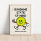 Sun Retro Character Print, Retro Cartoon, Colourful Print, Vintage Sunshine Wall Art, Retro Character Poster, Sunshine State of Mind, Quote