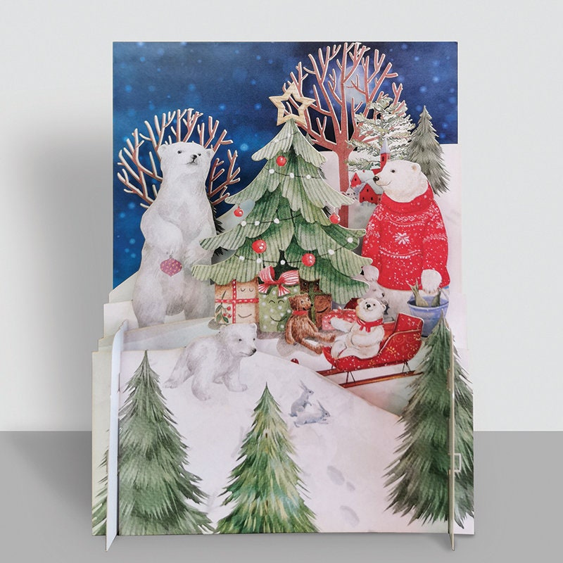 3D Pop Up Christmas Card, Christmas Card Polar Bears, Polar Bear Card, Pop up Christmas Card, Pop Up cards, 3D Design, Christmas