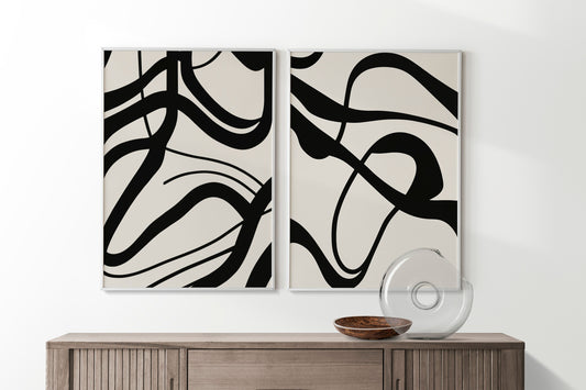 Set of 2 Abstract Design Posters, Abstract Shapes Prints, Interior Design, Trendy Wall Art, Living Room, Minimalist Design Prints, Abstract