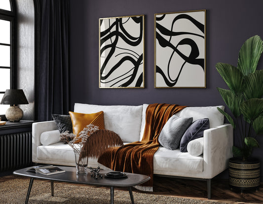 Set of 2 Abstract Design Posters, Abstract Shapes Prints, Interior Design, Trendy Wall Art, Living Room, Minimalist Design Prints, Abstract