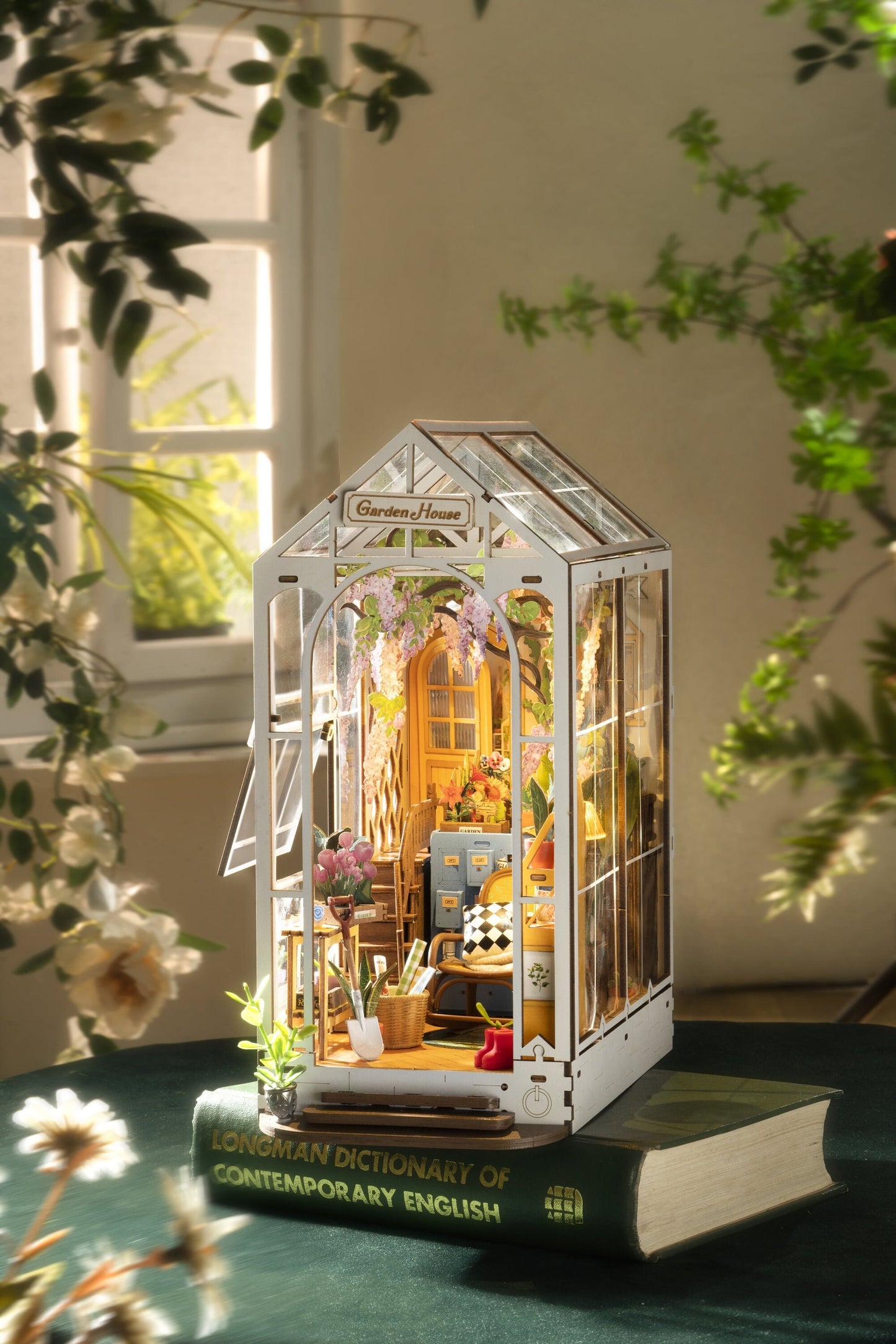Build Your Own Garden Greenhouse, Doll House DIY Kit, Model Set, Miniature Greenhouse Craft Kit for Adults, Mini Diorama Room with Furniture