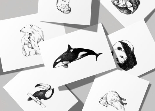 Animal Fine Art Prints, Unique Wildlife Collection, 6x4 Inches, Fine Art Card, Animal Prints, Animal Illustrations, Wildlife Prints