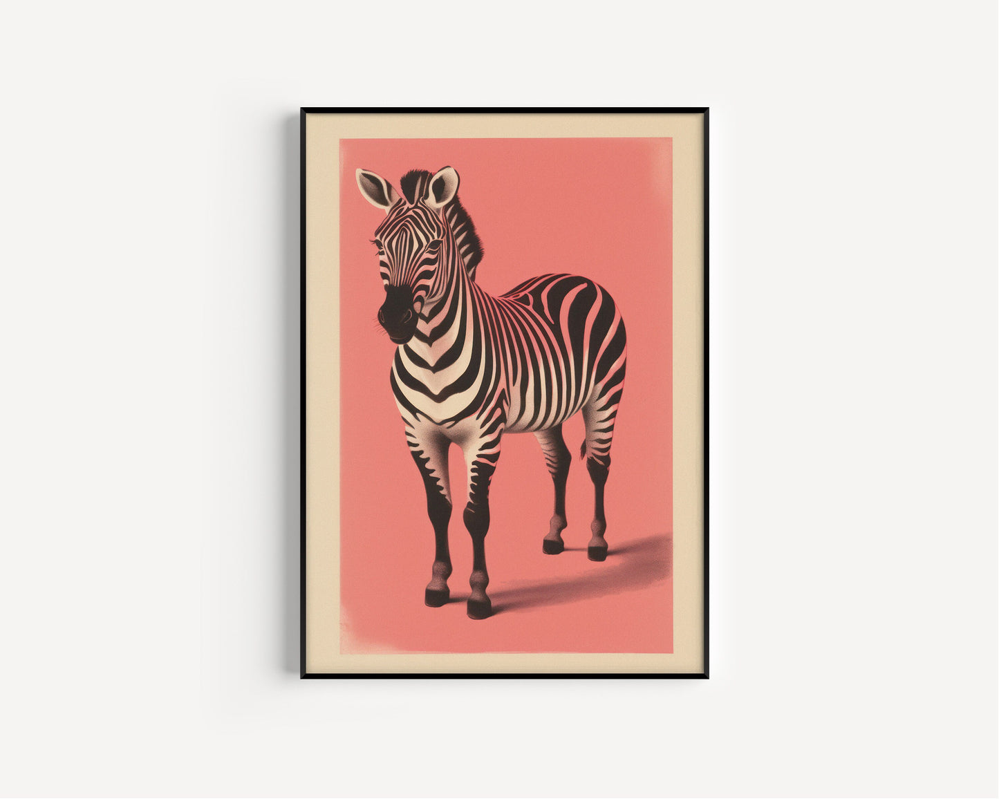 Zebra on Pink Background Print, Maximalist Animal Wall Art, Tropical Boho Safari Zebra Prints, Eclectic Jungle Decor, Zebra Prints