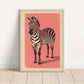 Zebra on Pink Background Print, Maximalist Animal Wall Art, Tropical Boho Safari Zebra Prints, Eclectic Jungle Decor, Zebra Prints