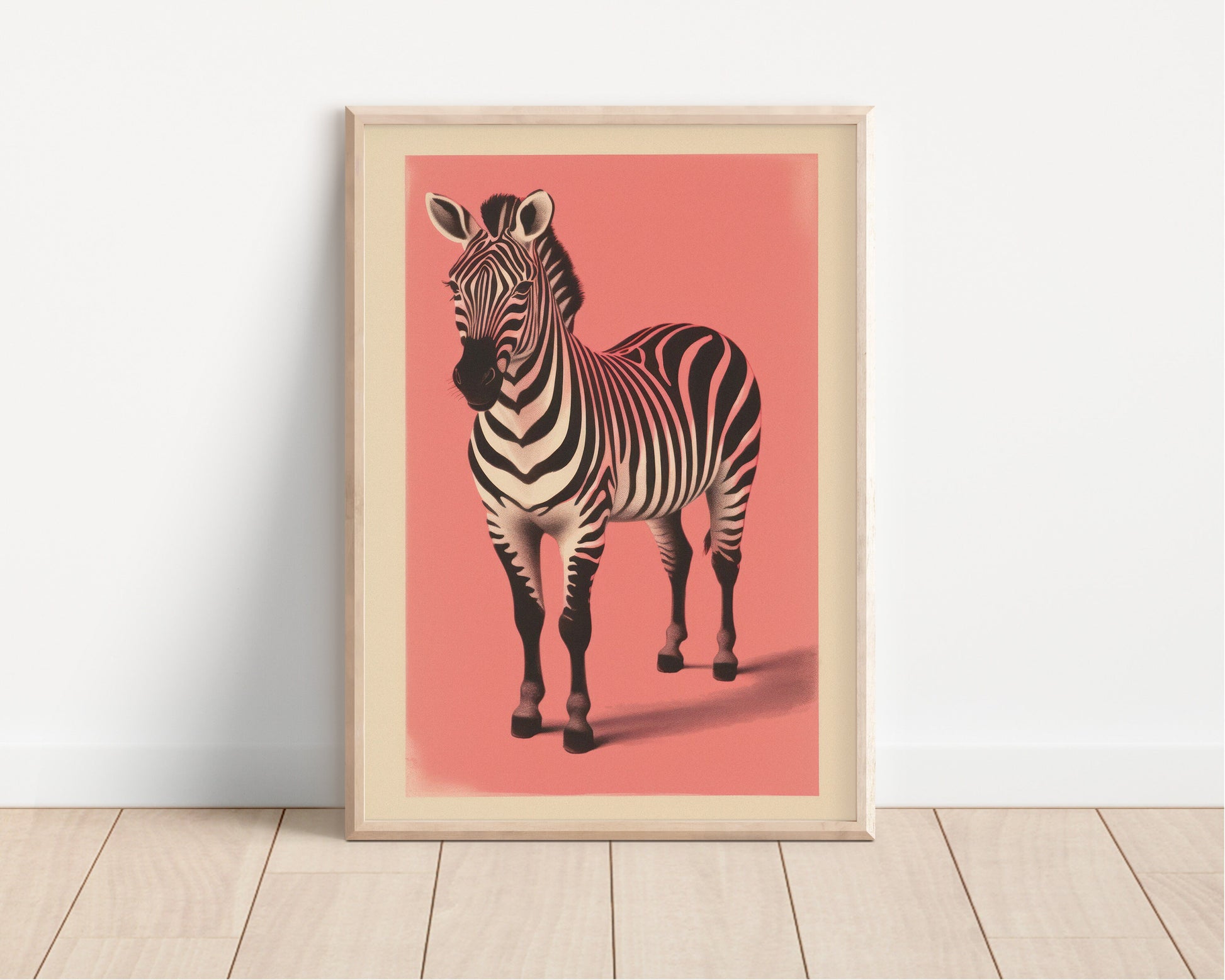 Zebra on Pink Background Print, Maximalist Animal Wall Art, Tropical Boho Safari Zebra Prints, Eclectic Jungle Decor, Zebra Prints