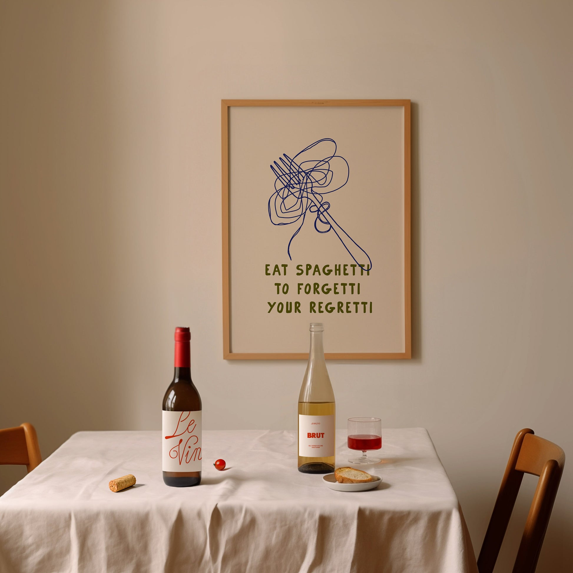 Spaghetti Art Print, Trendy Retro Wall Art, Quote Poster, Pasta Print, Kitchen Wall Decor, Food Prints, Spaghetti Kitchen Prints, Food Art