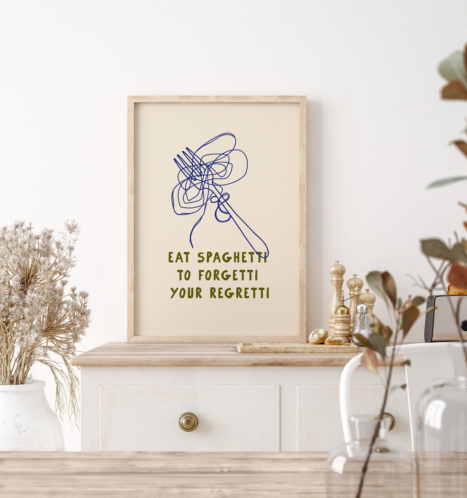 Spaghetti Art Print, Trendy Retro Wall Art, Quote Poster, Pasta Print, Kitchen Wall Decor, Food Prints, Spaghetti Kitchen Prints, Food Art